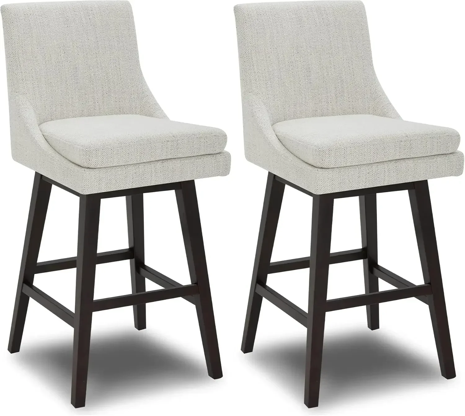 

Bar Height Swivel Barstool with Back Set of 2, FSC Certified Upholstered Bar Stool, 30.7" H Seat Height, Fabric in Ivory