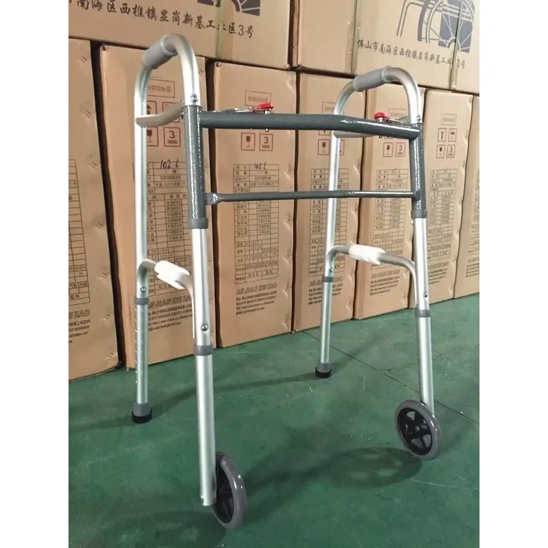 for Outdoor Folding Walker Frame with Lock Adjustable Height 75kg Load Bearing Aluminum Mobility Aid