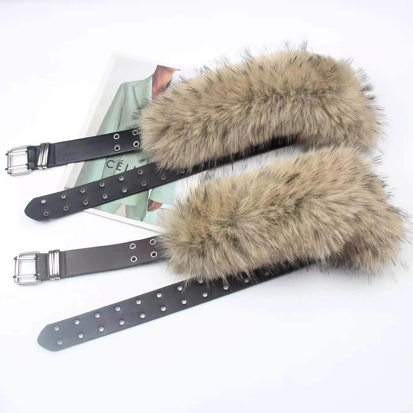 Women's Faux Fur PU Leather Corset Female Cummerbund Coat Waistband Dress Decration Wide Belt J1576