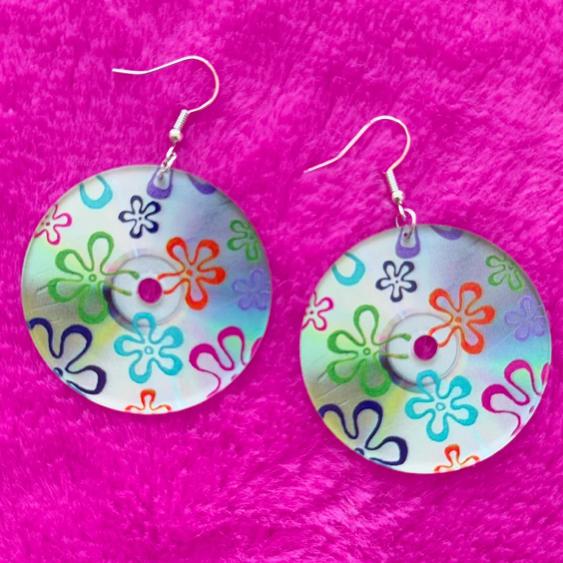 Egirl Fashion Disc YinYang Alien Earring for Women Fashion Goth Accessories Colorful Flower Earrings 90s Aesthetic Charm Jewelry