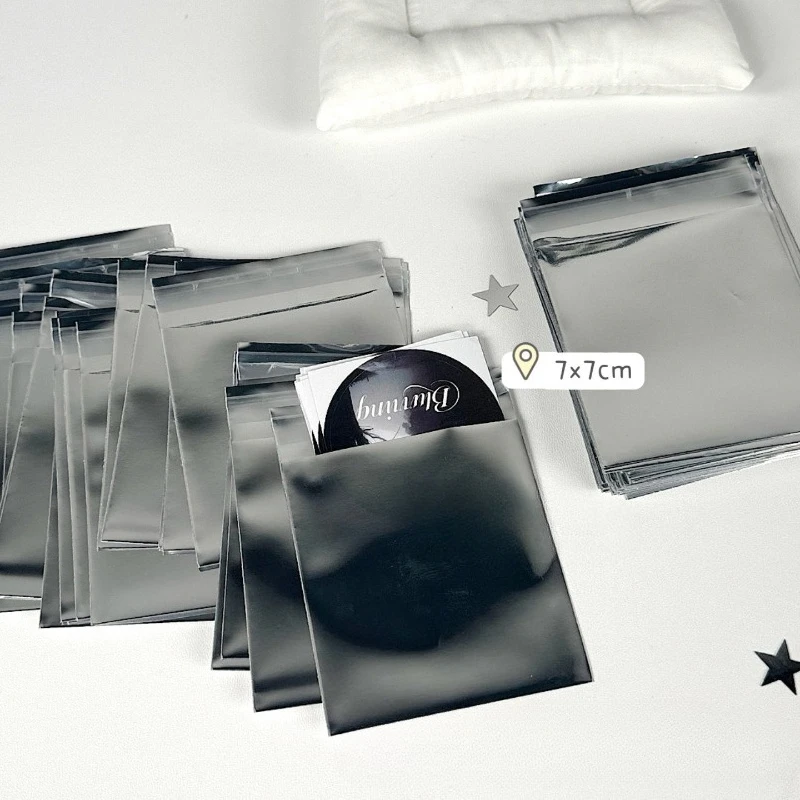 

50pcs/set 7*7cm Silver Color Mirror Self-Adhesive Badge Bag INS Korean Causal Photocard Cover Case Badge Display Blind Bags