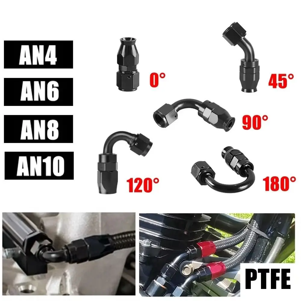 Aluminum Alloy AN Hose Fitting AN4/AN6/AN8/AN10 Universal Oil Line Connector Straight 0°/45°/90°/180° Degree Braided Fitting