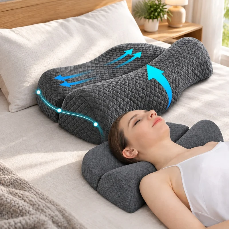 Contour-shaped neck and shoulder pillow designed for enhanced posture and restful sleep support