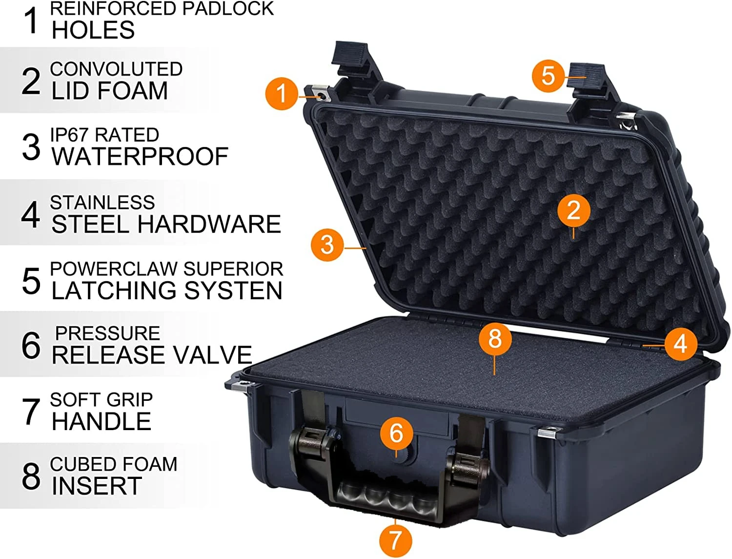 Shockproof Hard Toolbox, Waterproof Plastic Storage Case with Sponge for Tools & Instruments