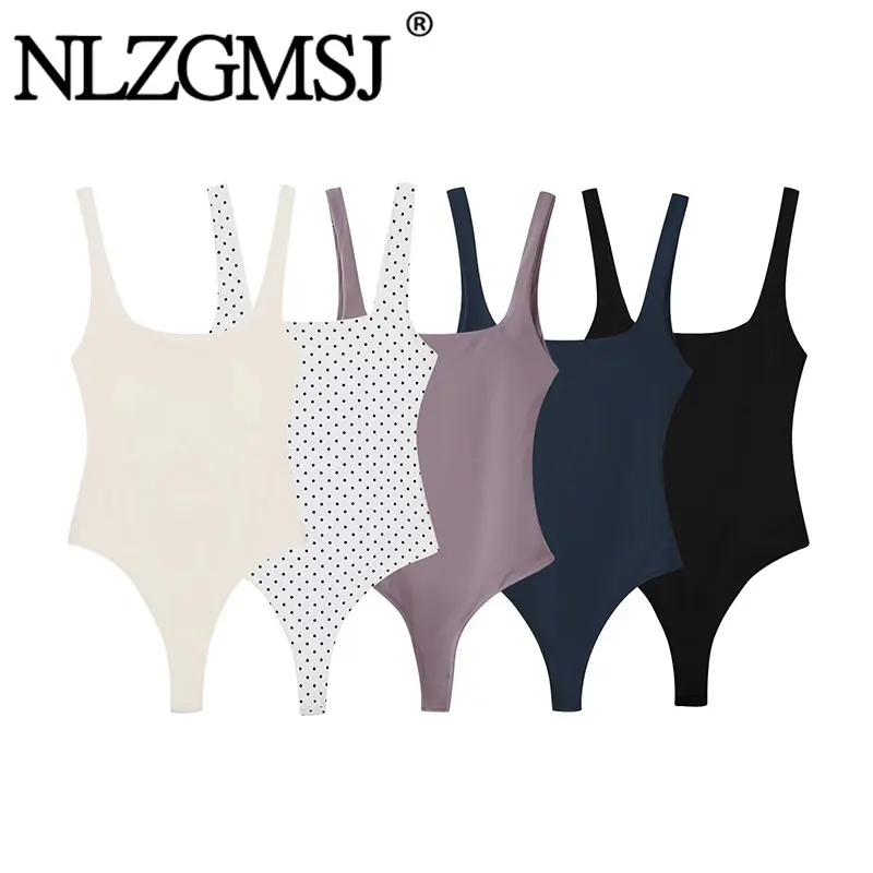 Nlzgmsj 2026 Combinaison moulante extensible sexy pour femme, col carré, sans manches, dos nu, coupe ajustée, style décontracté Y2K