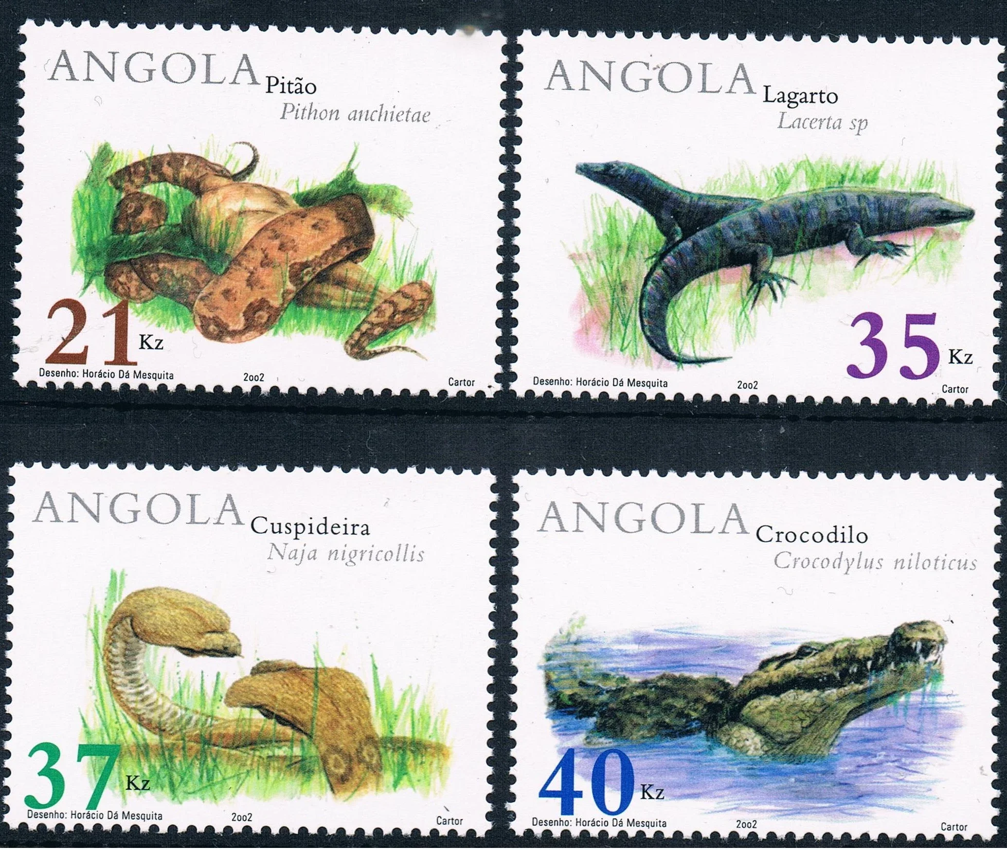 4Pcs/Set New Angola Post Stamp 2002 Reptile Crocodile Stamps MNH