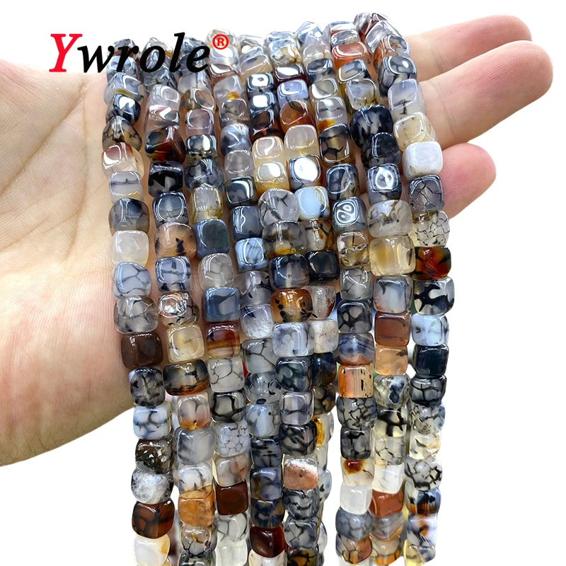 Natural Stone Square Black White Dragon Veins Agates 7-8MM Cube Loose Spacer Beads for Jewelry Making Diy Bracelet Accessories