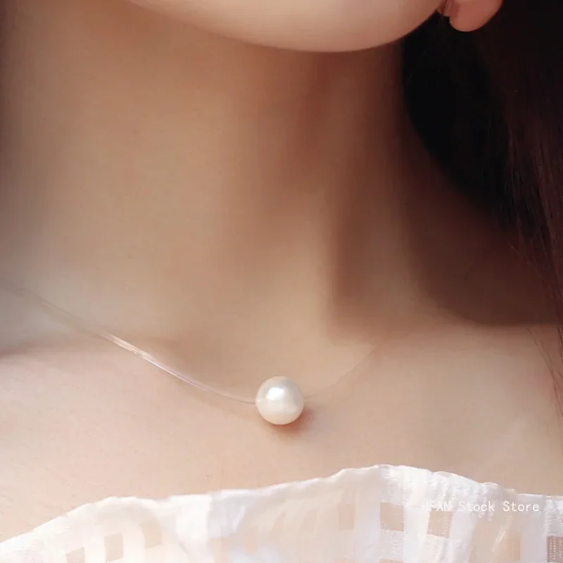 Hot Female Transparent Fishing Line Necklace Silver Color Invisible Chain For Women Rhinestone Choker Collier