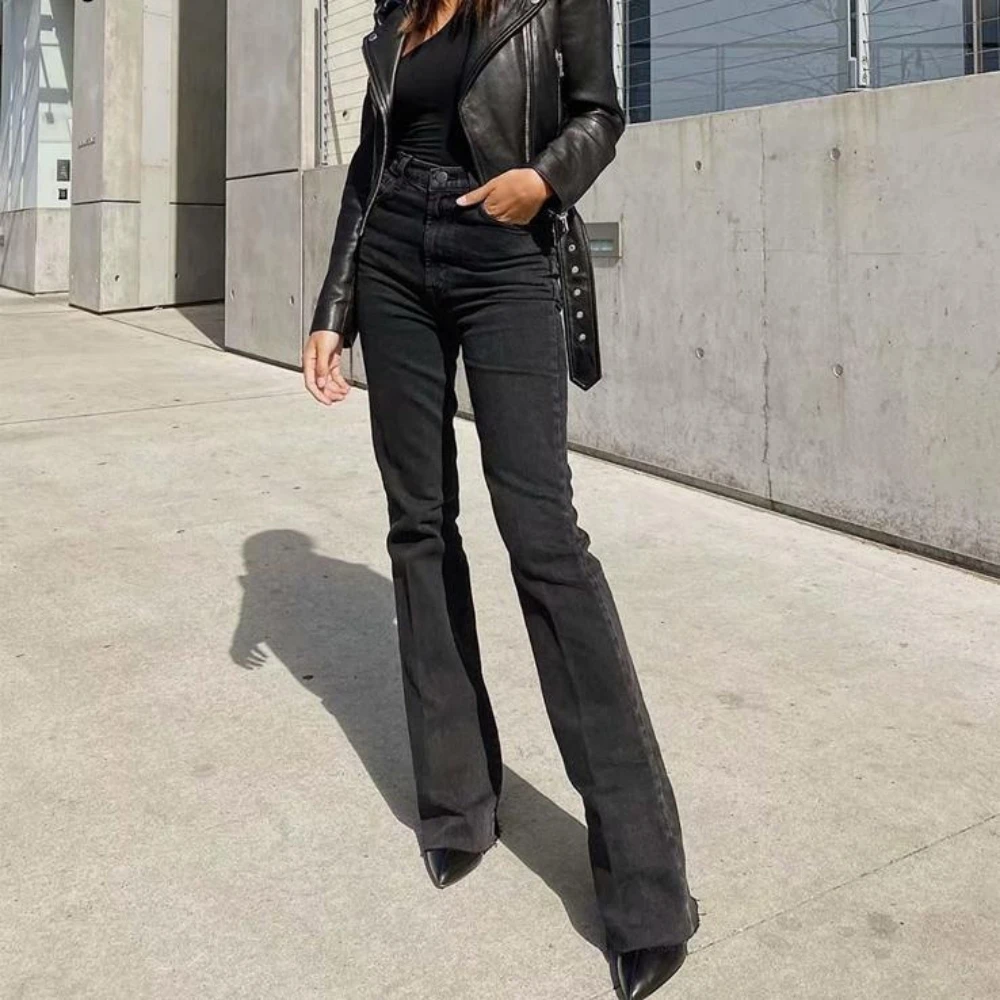 

High waisted jeans woman vintage clothes flare jeans black fashion mom jeans korean streetwear flare pants denim