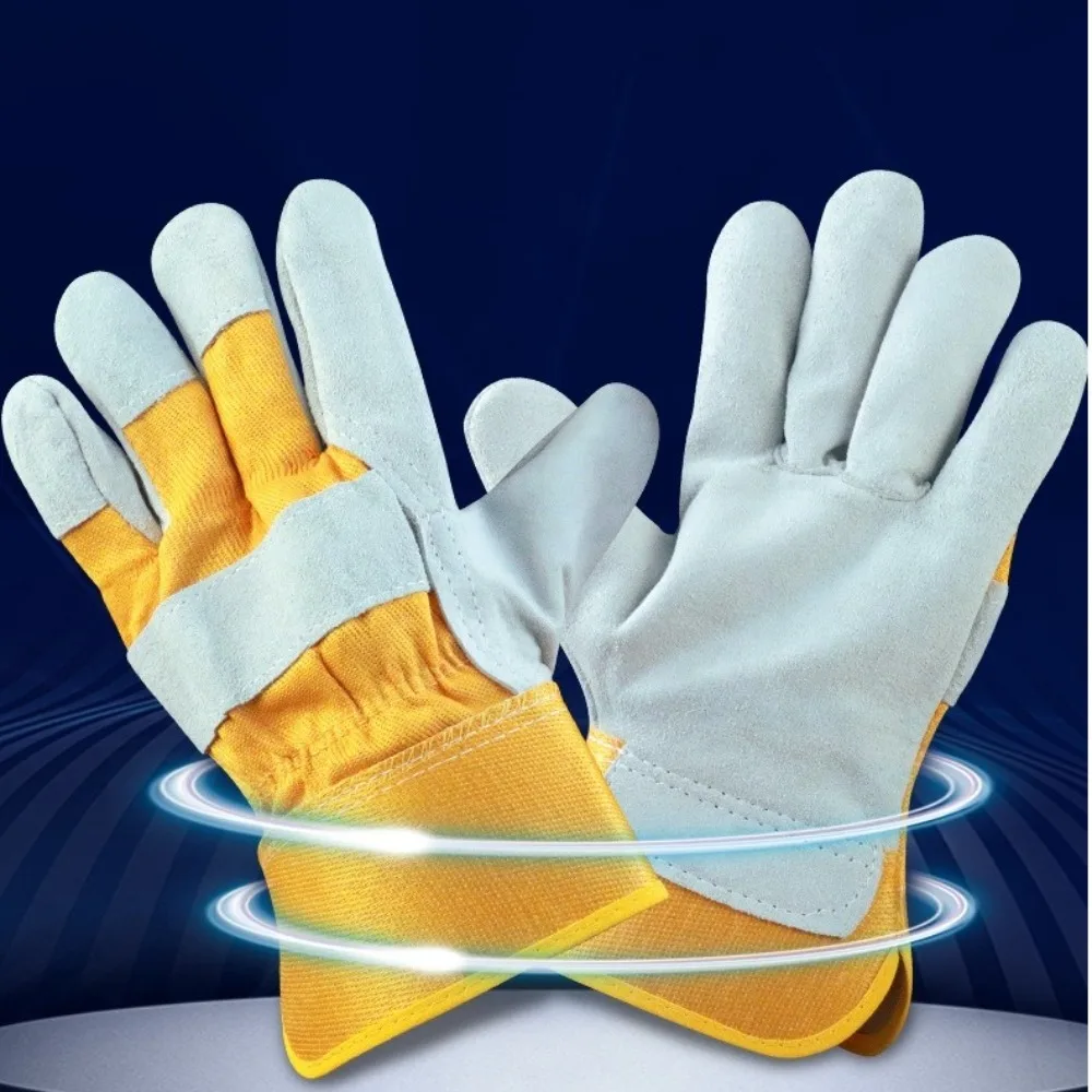 

Cowhide Leather Welding Gloves Safety Heat Resistant Gauntlet Palm Reinforced Flame Retardant Anti-cutting Glove