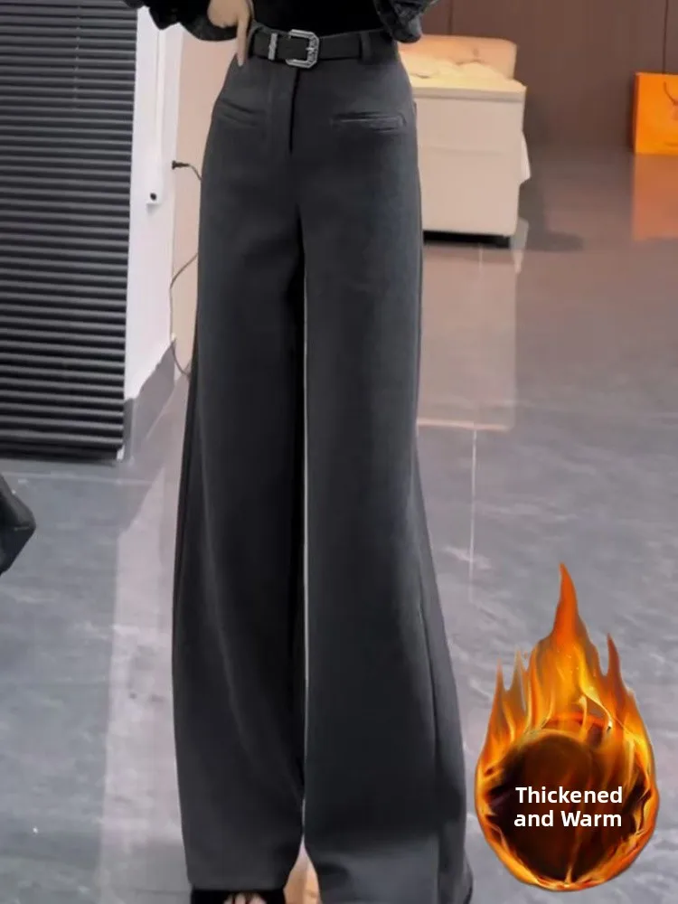 ay Woolen Wide Leg Pants Women's High Waist Thiened Fce Autumn Winter New Sle Slimming Taller Narrow Version