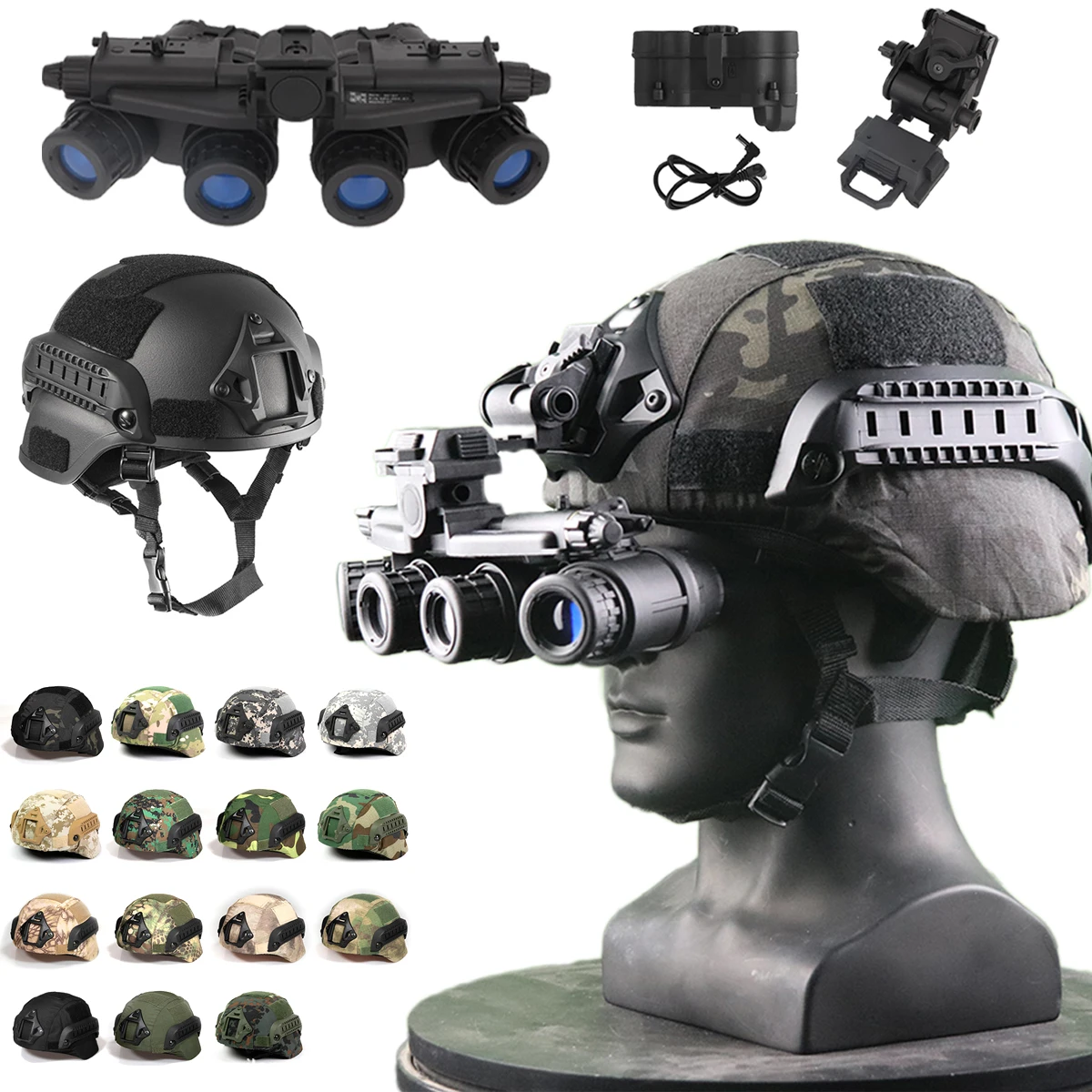 

MICH2000 Tactical Helmet Set with Night Vision Model L4G24 NVG Mount Airsoft Helmet Cover for Outdoor CS Shooting Game Hunting