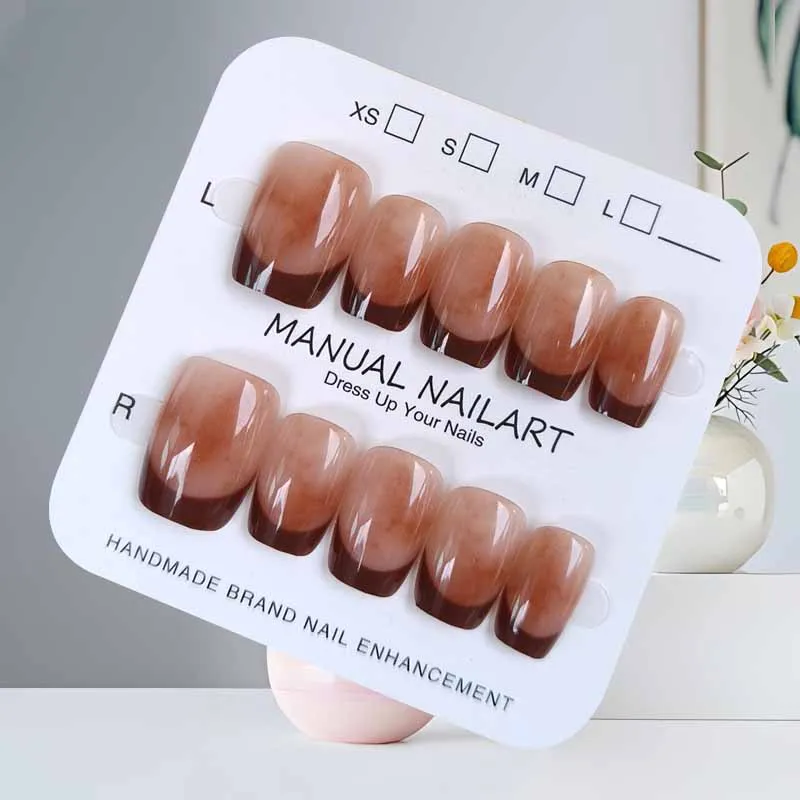10Pcs French Style Wine Red Edge Splicing Press on Nails Trend All-match Temperament Detachable Macaron Patch False Nails Art
