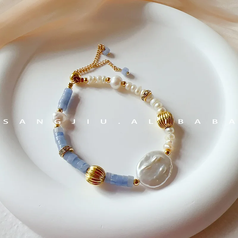 Unique Design Purple Agate Natural Stone Baroque Pearl Lazy Casual Style Clean Pure Drawn Ring Bracelet Gift