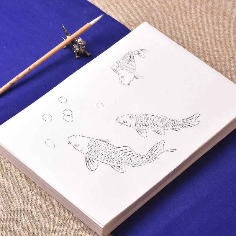 Line Drawing Manuscript Ripe Xuan Paper Fish Cock Butterfly Painting Copybook Set Meticulous Painting Sketch Paper for Beginners