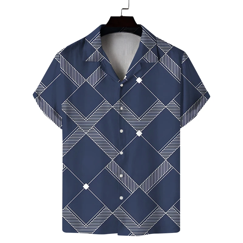 New summer shirt for men, new short-sleeved geometric pattern, casual fashion, versatile fabric, soft and breathable