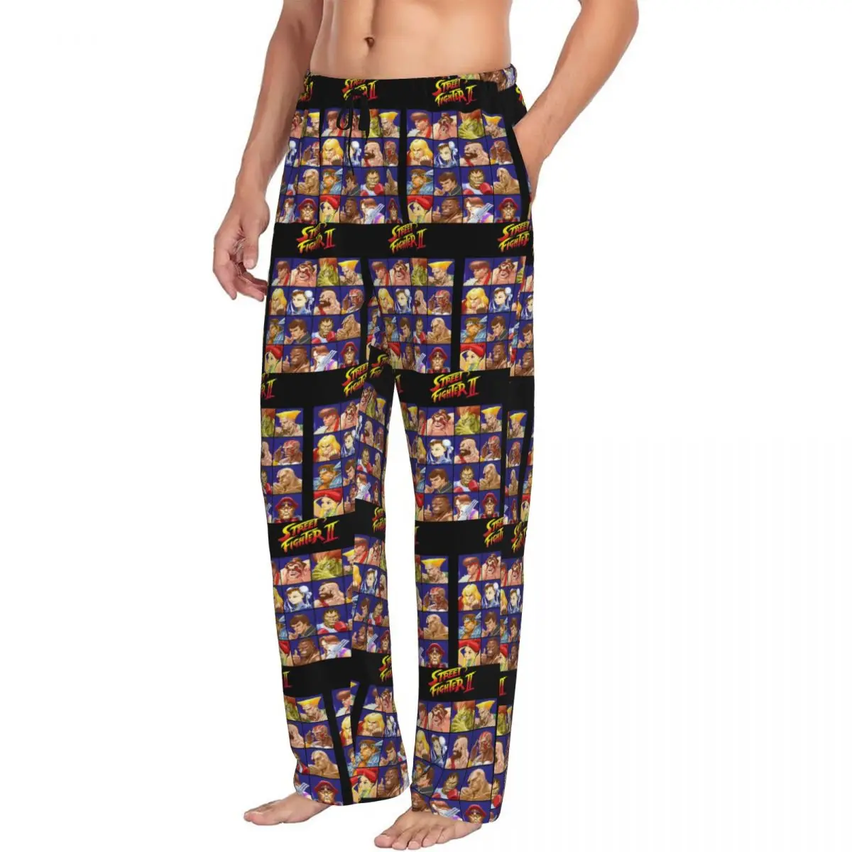 Custom Defeated Portraits Super Street Fighter Pajama Pants Men Sleepwear Sleep Lounge Bottoms with Pockets