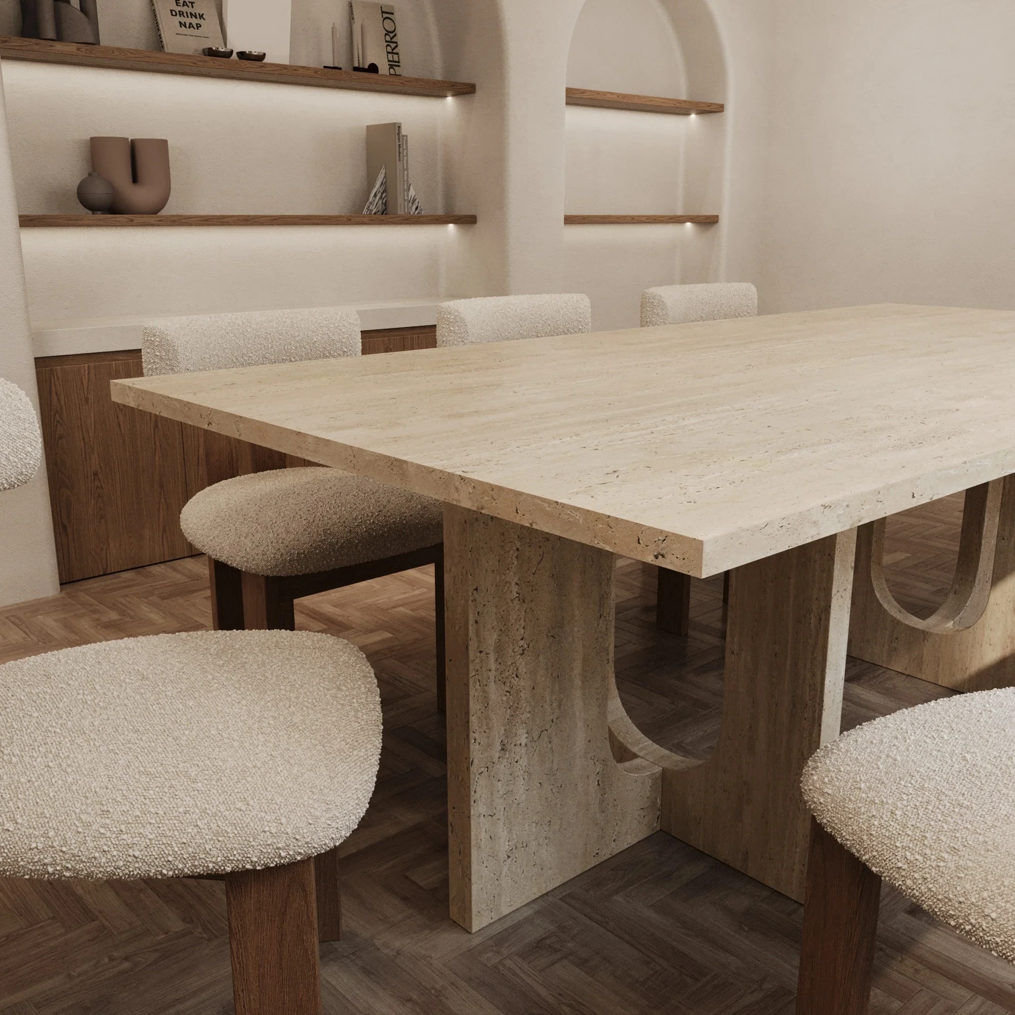 D#  Modern Dining Room Furniture Handcrafted Solid Stone With Cream Color Dining Table
