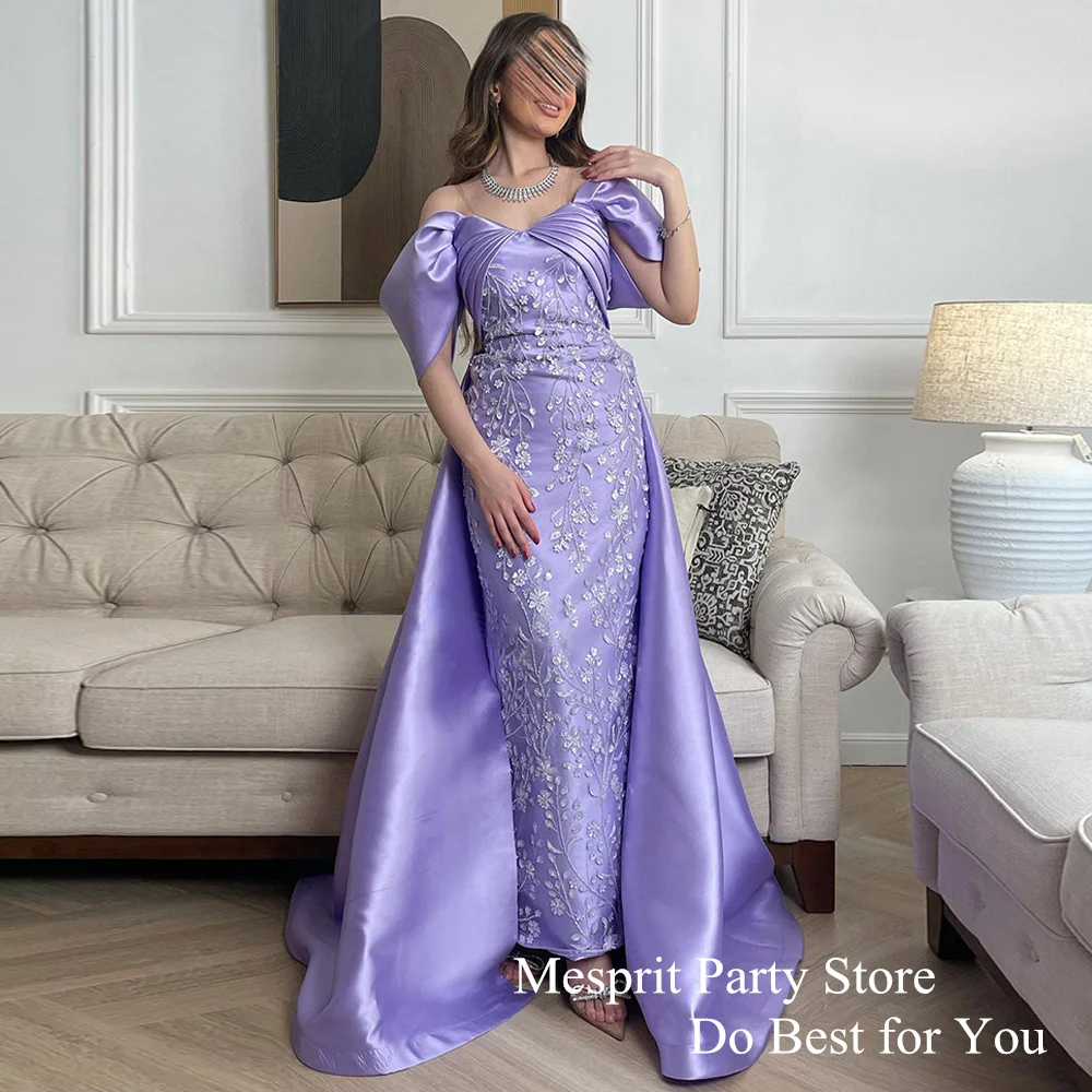 Lilac Prom Dress Off The Shoulder V Neck Pleat Beading Lace Mermaid Evening Dresses Ankle Length Formal Party Gown فساتين سهرة