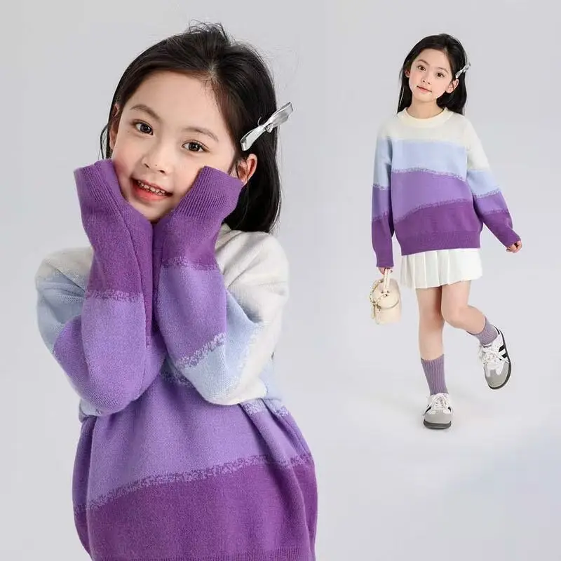 

Утолщенный свитер для девочек на осень/зиму, новый модный детский вязаный свитер в западном стиле, топ для девочек, милый и милый, 12 лет