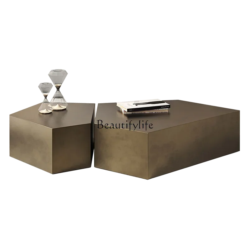 

Modern simple light luxury bronze brushed coffee table combination stainless steel special shape