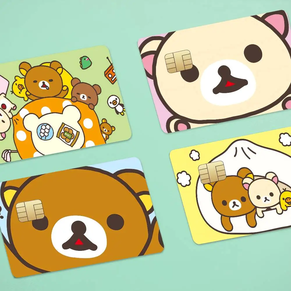 Anime Rilakkuma Anime Cartoon 4pcs 1Set Skin Stickers Film Tape Case For Big Credit Debit Card Front Side