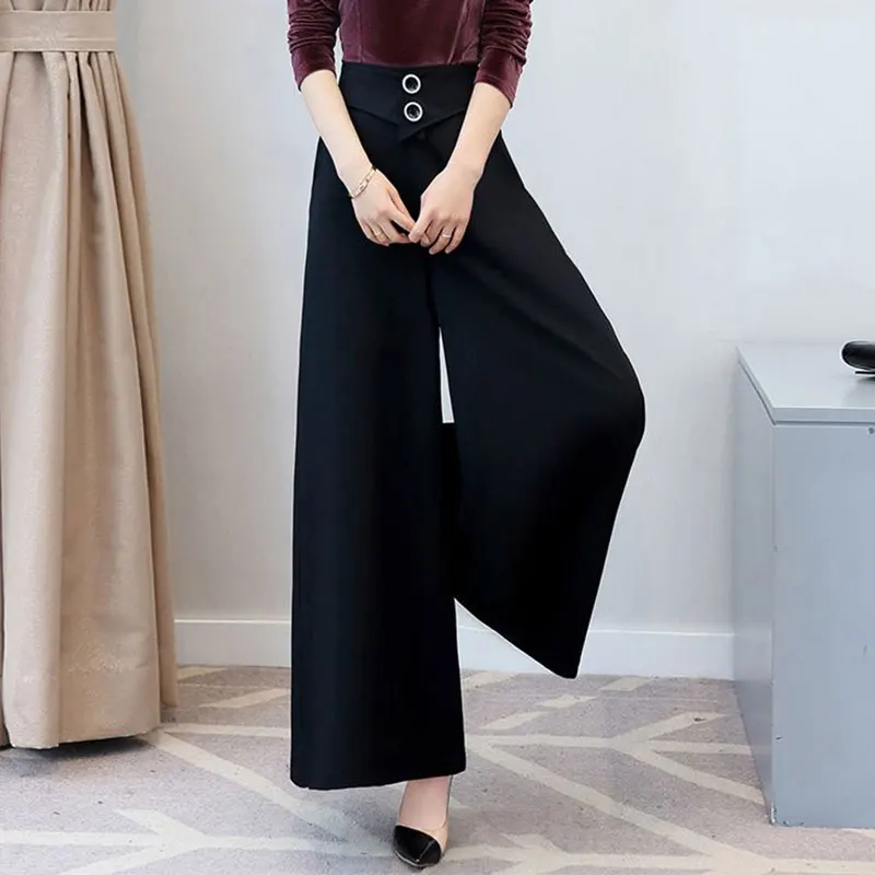 Monochrome Loose Trousers for Women, High Waist, Wide Leg, Elegant Clothes, Casual and Simplicity, Office Lady, Autumn Fashion