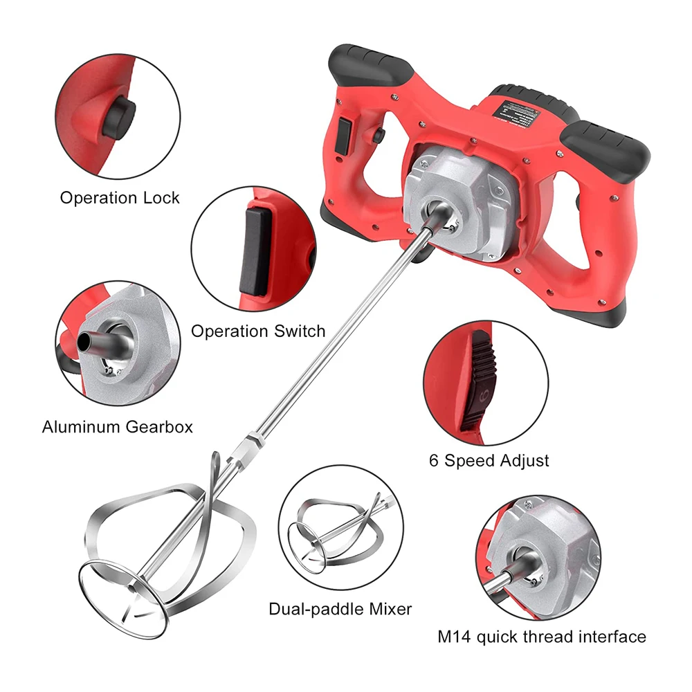 6-Speed Adjustment 110v 2100W Electric Portable Mortar/ Paint/ Cement/ Concrete Mixer for Drill