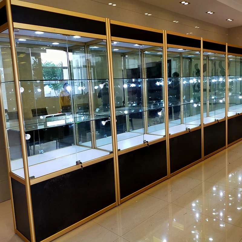 Custom, lockable aluminum frame glass display cabinet retail smoke shop showcase cheap showcase with LED light