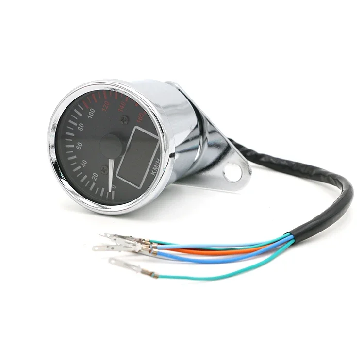 Universal Chrome LCD Speedometer Odometer Tachometer Multifunction Fuel Gauge Motorcycle Cruiser Bobber Chopper Cafe Racer