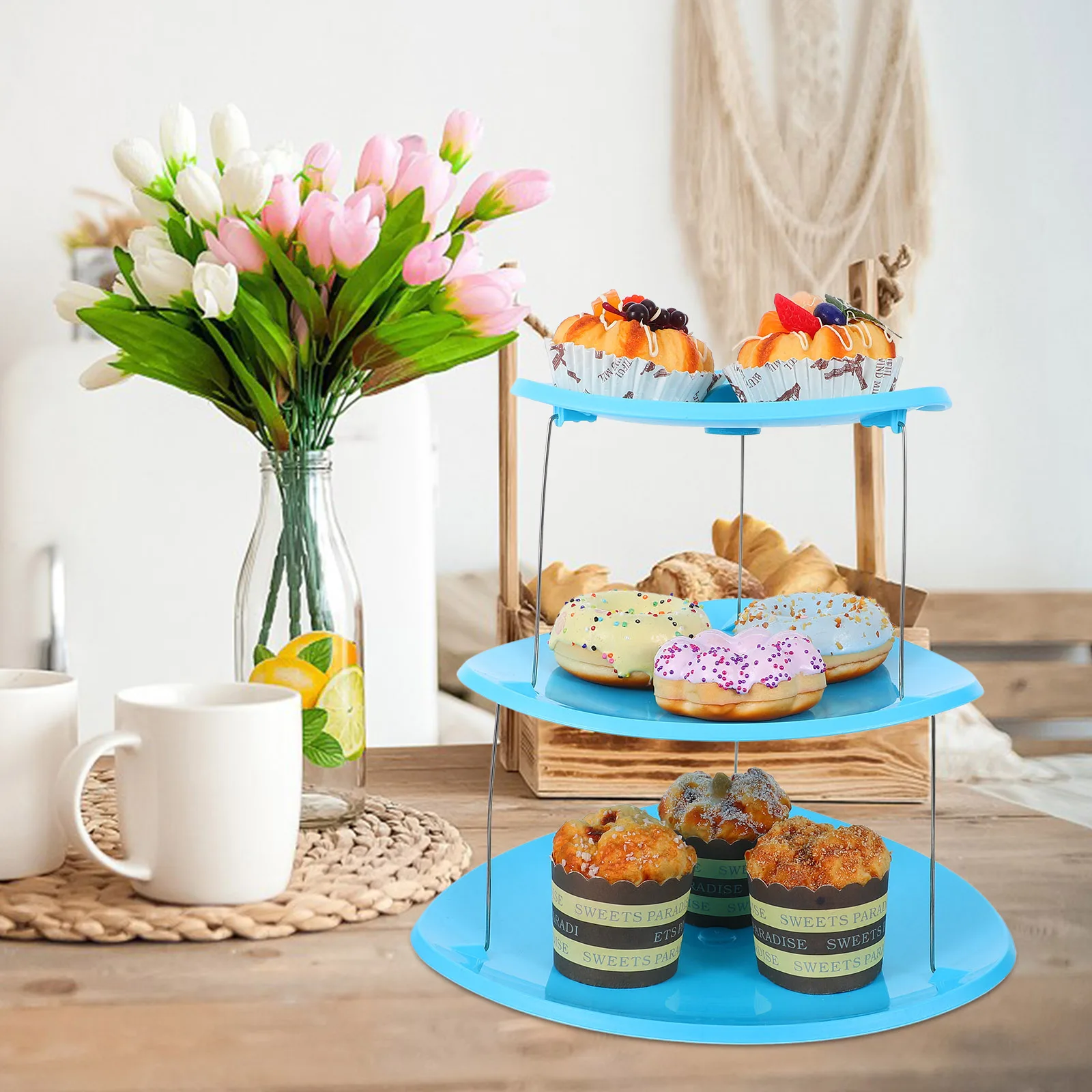 

Складная 3-уровневая подставка для торта, сервировочный поднос, стеллаж для выставки товаров для десертов, держатель для пищевых закусок, многоразовая складная подставка для угощений