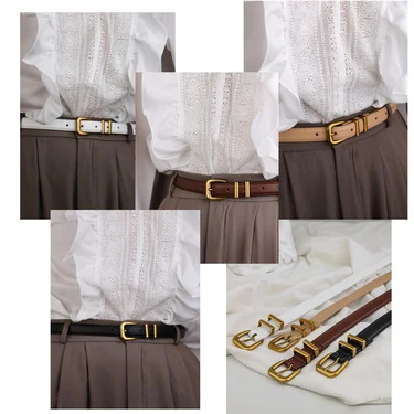 새로운 패션 여성용 스키니 벨트 진짜 가죽 올매치 허리띠 금색 버클