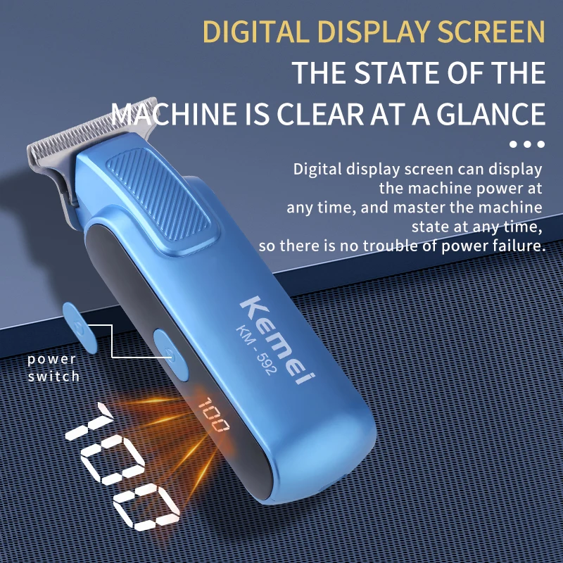 KEMEI  Small portable electric clipper hair clipper fast charge LCD digital display professional engraving electric fader KM-592