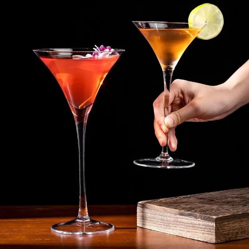 Thin Martini Glass Cup,Trumpet Glass Goblet, Champagne Bubble Glasses Cup, Classic Triangular Cocktail Glasses Cups, Bar Tools