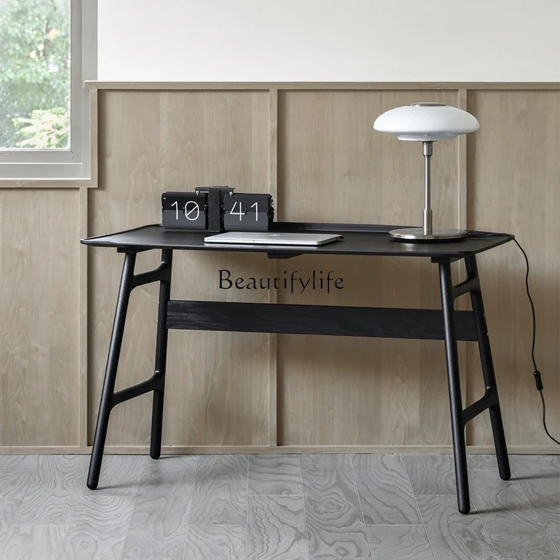 0 طاولة كتابة مكتب من الخشب الصلب للمنزل بسيطة وحديثة من خشب البلوط باللون الأسود على الطراز الإيطالي الشمالي #2