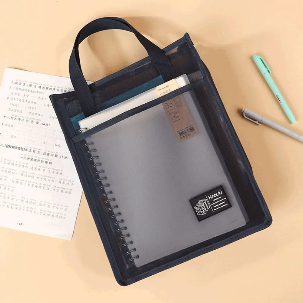 Lightweight Mesh Handbags Solid Color Large Capacity Canvas Tote Bags School Supplies Reusable Student Book Shoulder Bag Student