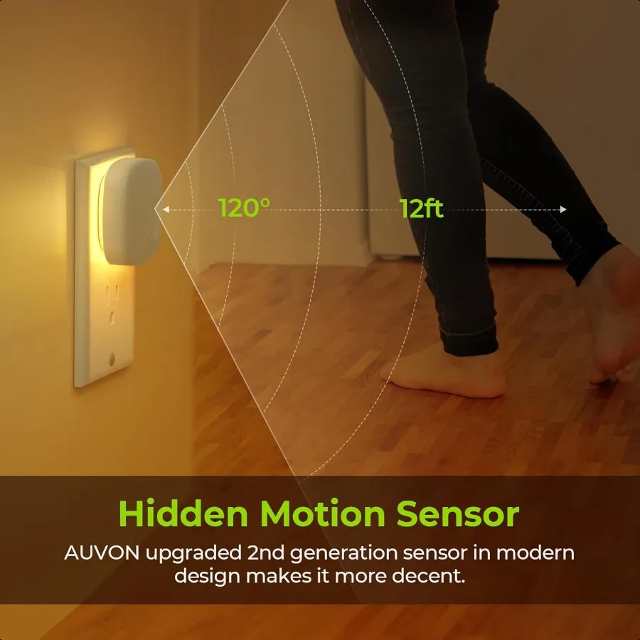 Plugin LED Backlit Night Light with Motion Sensor Dusk to Dawn Sensor Dimmable Warm White Nightlight with 150 lm Adjustable Bri