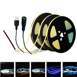 DC 5V/12V USB COB Strip 5mm 400Leds/M White/Ice Blue/Neutral Light/Tiepła elastyczna wstążka Lina Lampka nocna Podświetlenie telewizora Taśma LED