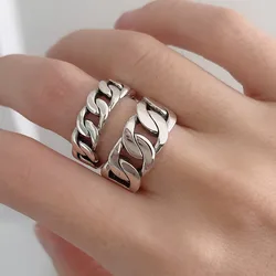 925 Sterling Silver Rings For Women Geometric Fine Jewelry Finger Adjustable Simple Vintage Chain Ring For Party Birthday Gift