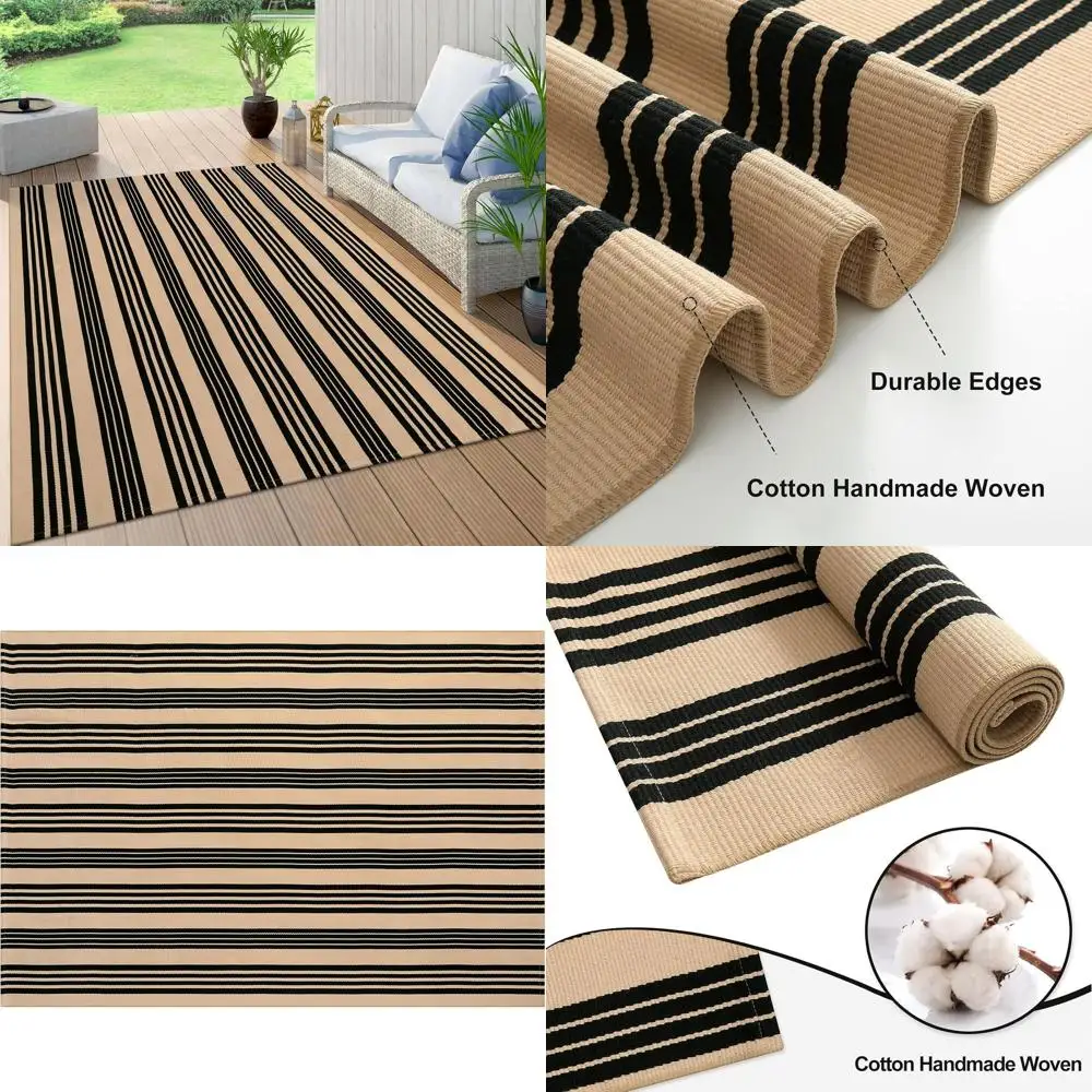 

Хлопковый уличный коврик 5x7 в черно-коричневую полоску — можно стирать в машине для патио, террасы и многого другого