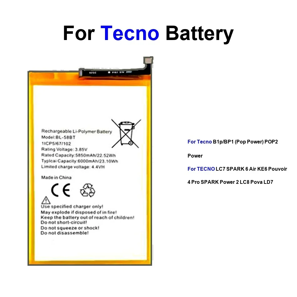 

Аккумулятор мобильного телефона с быстрой зарядкой BL-38AT BL-58BT 4000-6000 мАч Power B1p Pop 2 Pro