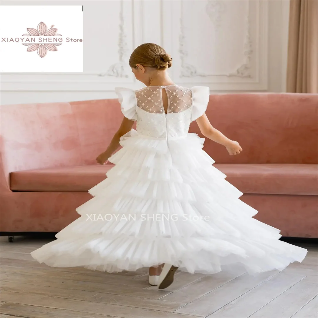 Robe de demoiselle d'honneur Boho en couches pour mariage, princesse en fibre de tulle, robe de Rhde première communion élégante pour enfants, robe de soirée