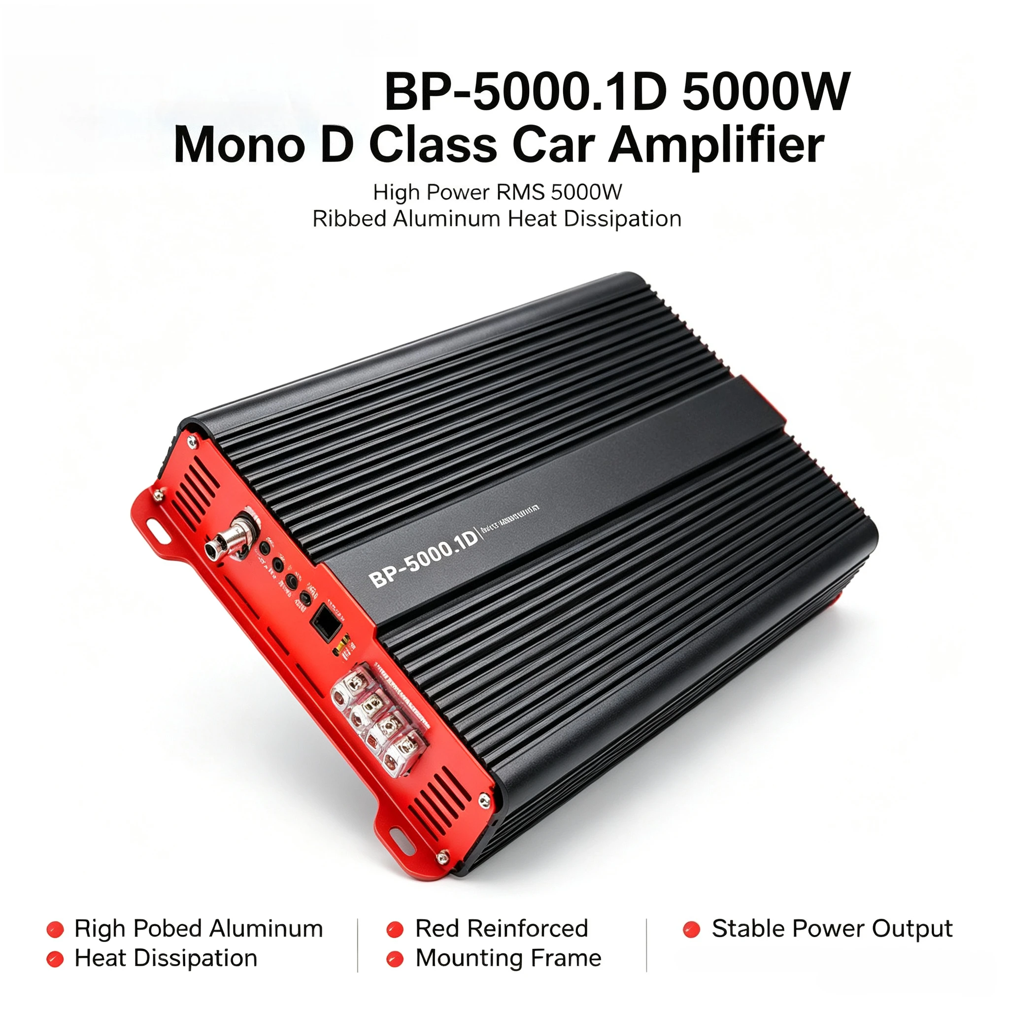 5000W Monoblock Car Audio Amplifier Class D, 1-Channel Bass Power Amp with Low Pass Filter & Remote Bass Knob 12V