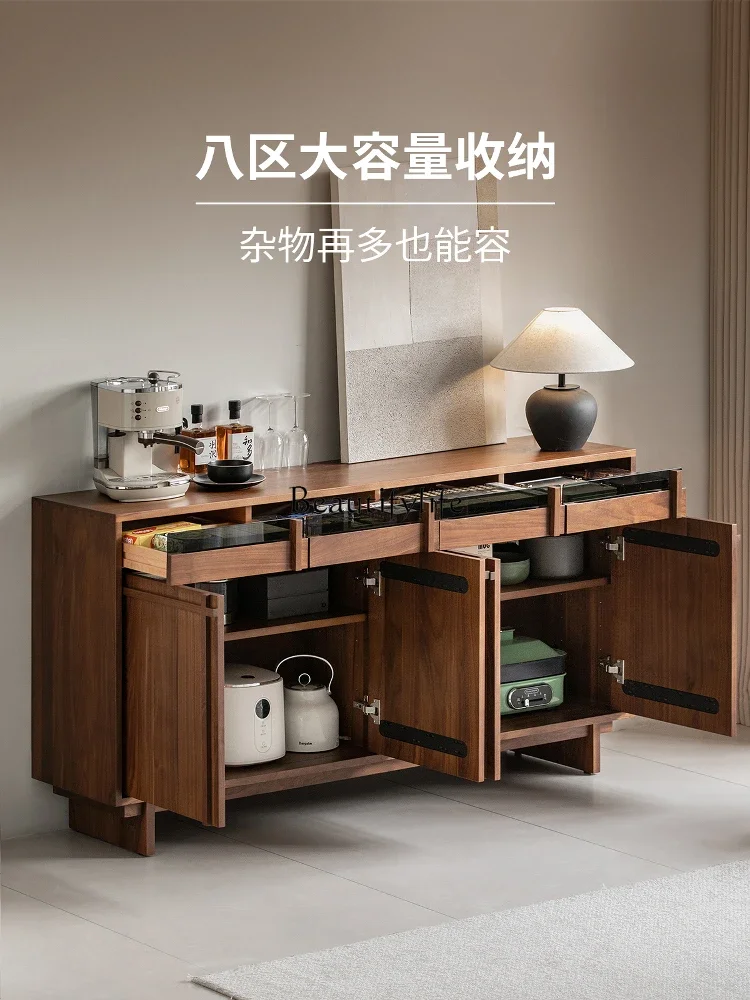 01Black walnut dining side cabinet, solid wood retro bucket cabinet, wabi-sabi wind side cabinet