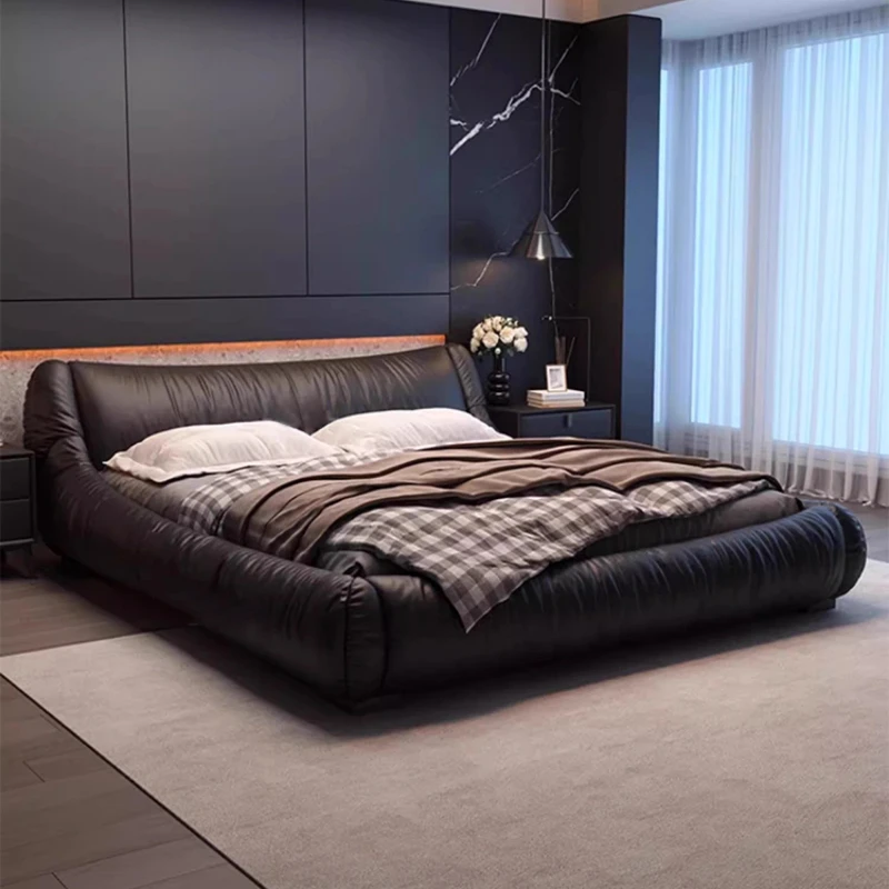 

Modern Luxury Leather Double Bed 2 People Full Size Bed Frame 150x200 180x200 200x220 Cm Queen Beds Bedroom Furniture Frames