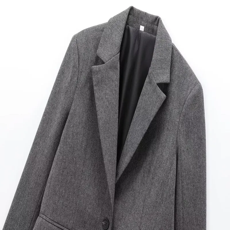 

Autumn Winter New Women's Wool Blend Windowpane Plaid Straight Leg Suit Jaet Long Sve Regular Length Versatile Sle