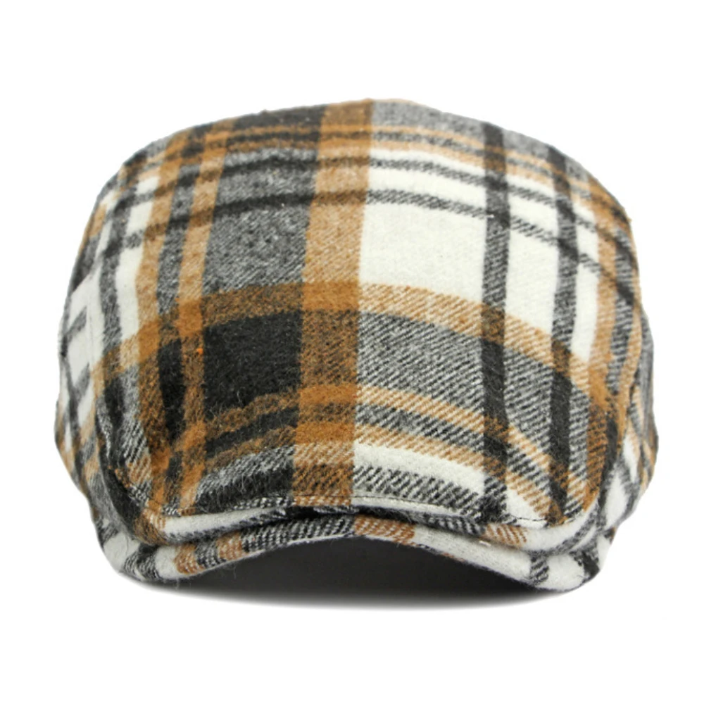 HT4219 Berets Autumn Winter Plaid Beret Cap Men Women Vintage Artist Painter Wool Beret Hat Male Female Adjustable Ivy Flat Caps