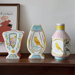 Ceramic Vase Nightingale and Rose Art Homestay Ornaments Pastoral Flowers Birds Home Decoration Living Room Desktop Office Vase