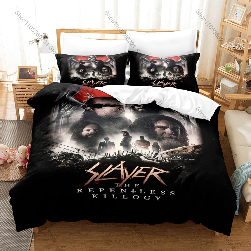 S-Slayer Duvet Cover + 2 Pillowcases Minimal Retro Text Logo Washable Polyester Bed Linen Heavy Metal Fan Bedding Set