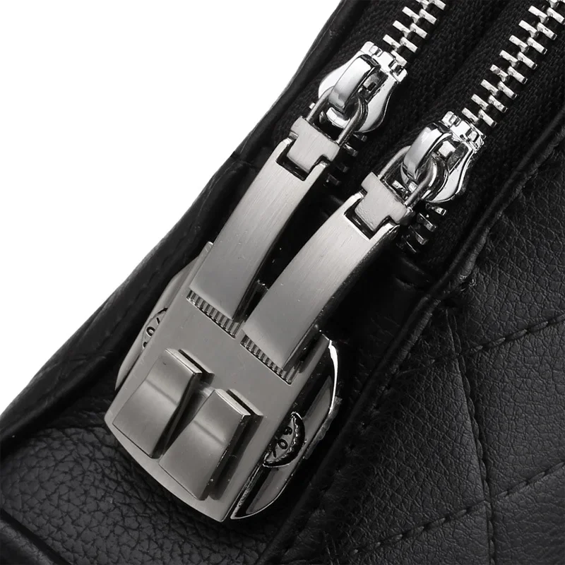 Business embossed men's handbag crossbody bag, wear-resistant cowhide diamond grid zipper, horizontal square computer bag